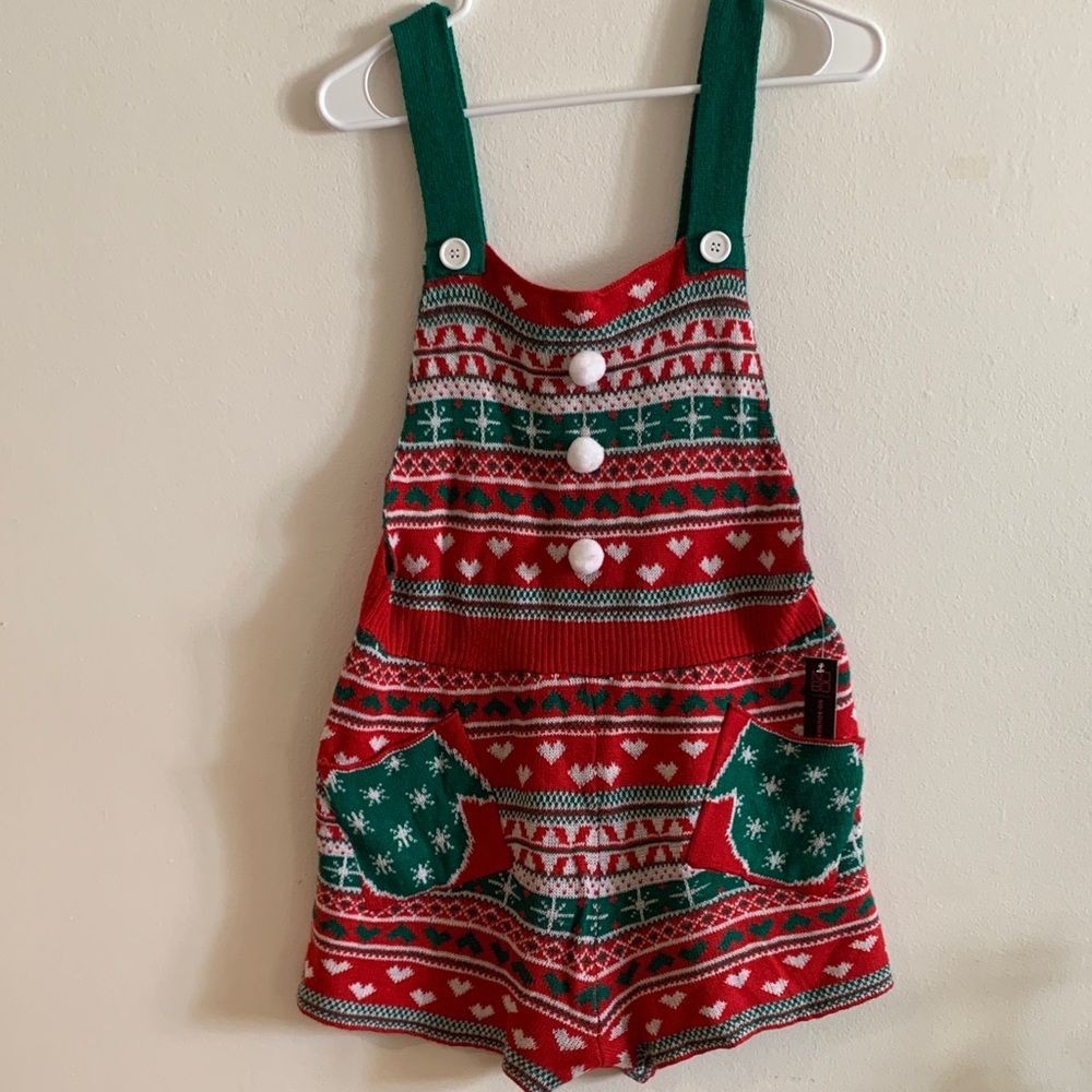 Christmas No Boundaries Holiday Knit Overalls - Red and Green